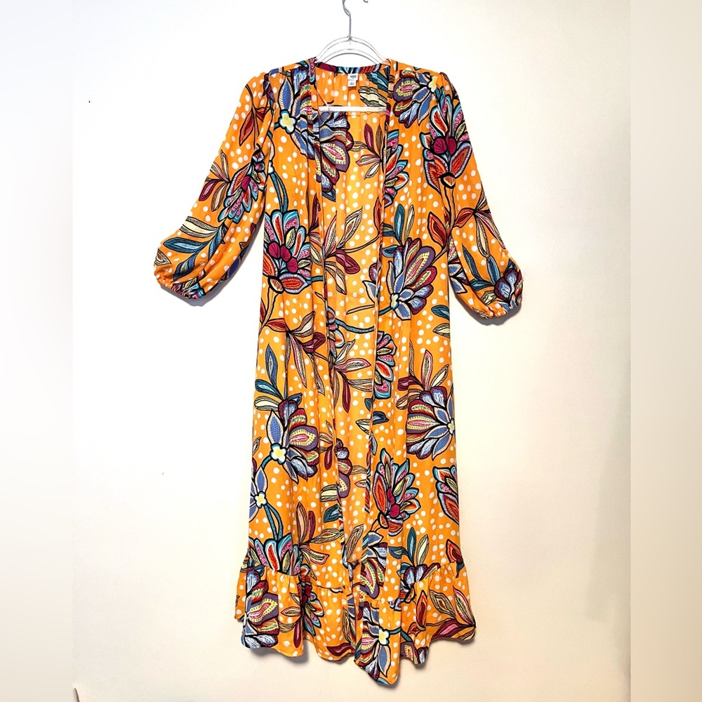 Tabitha Brown Floral Polka Dots Print Belted Cover Up / Wrap with Pockets sz S - Picture 5 of 12